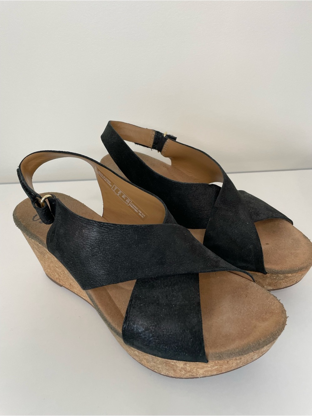 Clarks Black Suede Crisscross Slingback Wedges